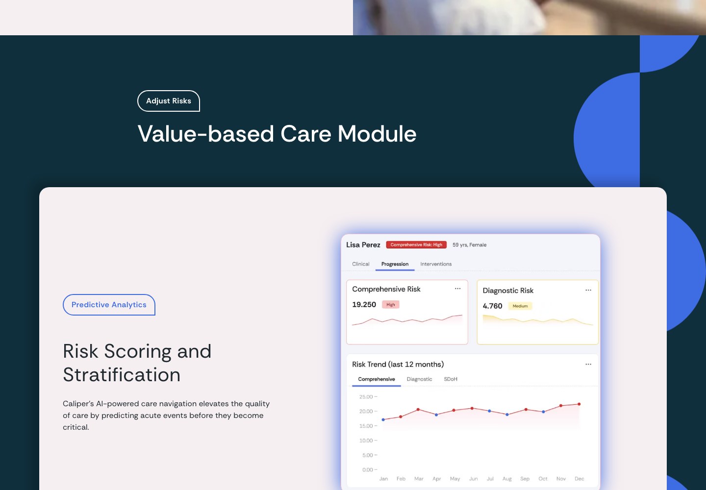 Caliper module page with the interface card on the dark brand background